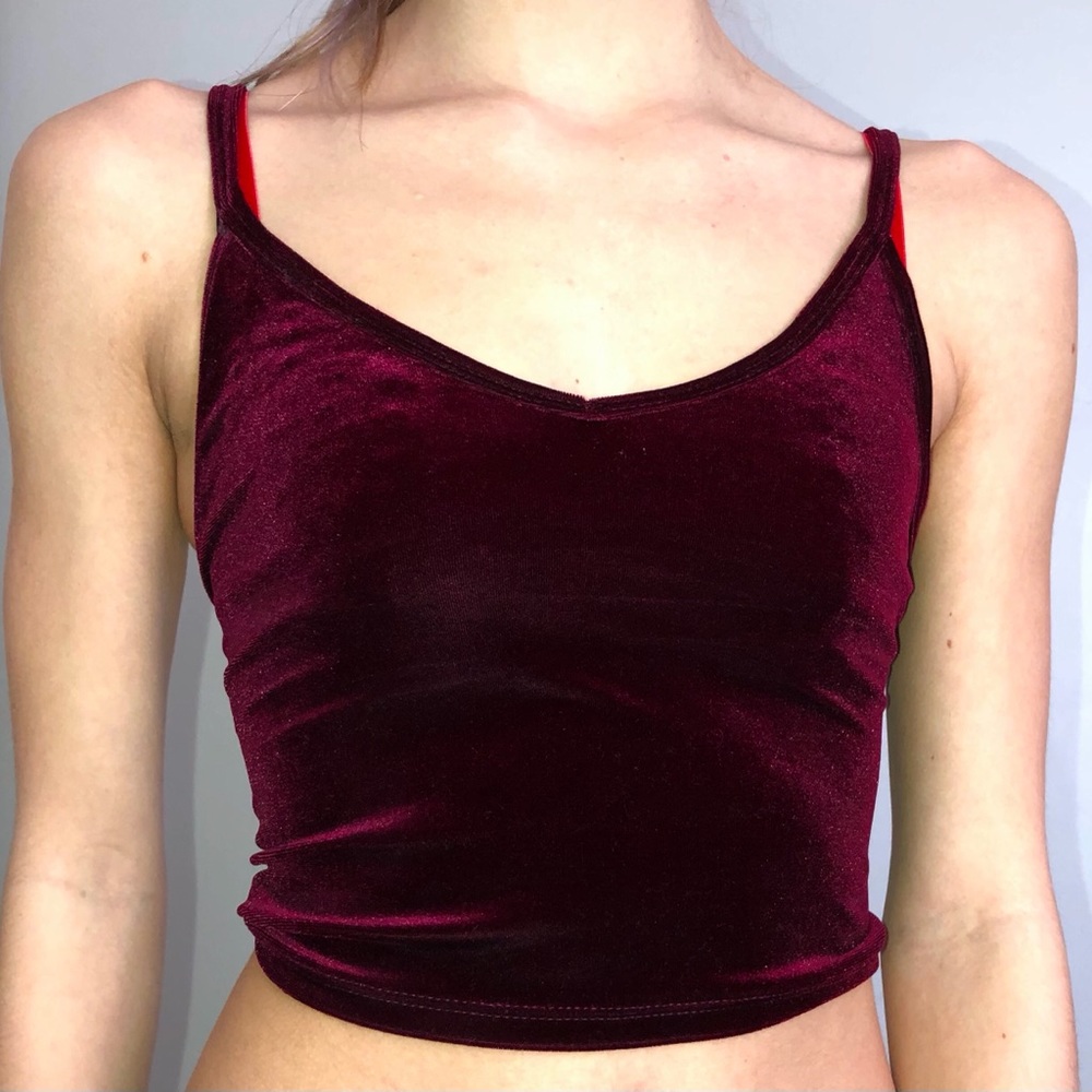 red velvety crop top from brandy melville